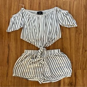 Vici Striped Off The Shoulder Shorts Set